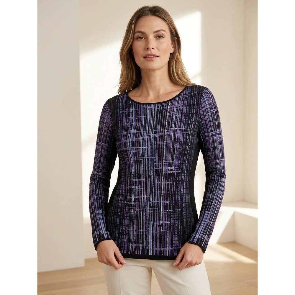 Abstract Geometric NIC+ZOE Purple Cotton Blend Knit Top Size M Medium